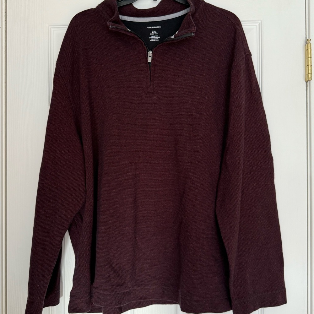 Van Heusen Men's Burgundy Zip-Up Sweater - Picture 1 of 3